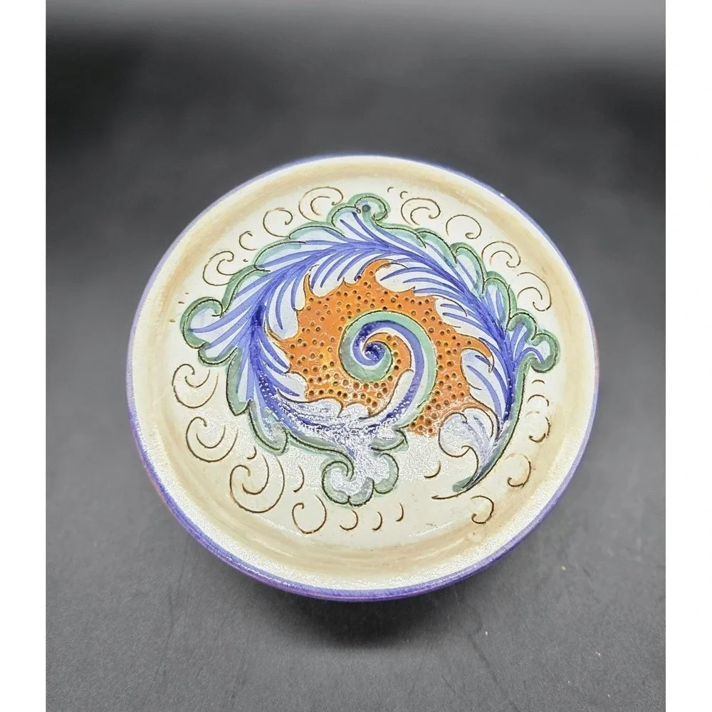 Vintage Giglioni Deruta Italian Pottery Lidded Trinket Box Round Hand Painted